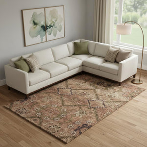 HomeRoots 8' X 10' Floral Area Rug in Rust & Copper - Washable, UV-Protected, Durable for High-Traffic Spaces 667256