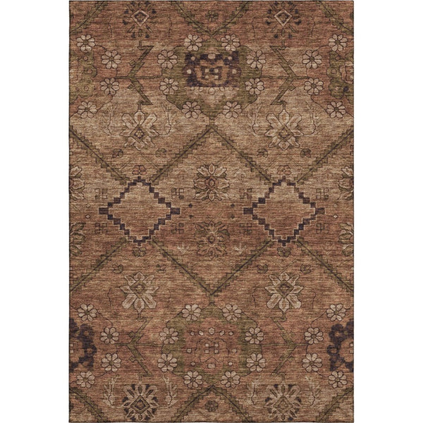 HomeRoots 8' X 10' Floral Area Rug in Rust & Copper - Washable, UV-Protected, Durable for High-Traffic Spaces 667256