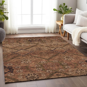 HomeRoots 8' X 10' Floral Area Rug in Rust & Copper - Washable, UV-Protected, Durable for High-Traffic Spaces 667256