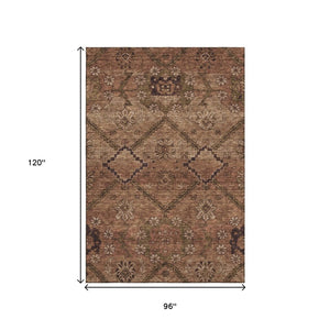 HomeRoots 8' X 10' Floral Area Rug in Rust & Copper - Washable, UV-Protected, Durable for High-Traffic Spaces 667256