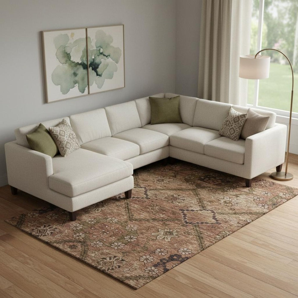 HomeRoots 9' X 12' Floral Area Rug in Rust & Copper – Stylish, Washable, Stain-Resistant with UV Protection! 667257