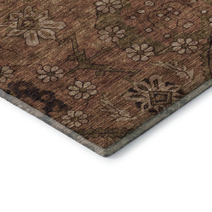 HomeRoots 9' X 12' Floral Area Rug in Rust & Copper – Stylish, Washable, Stain-Resistant with UV Protection! 667257