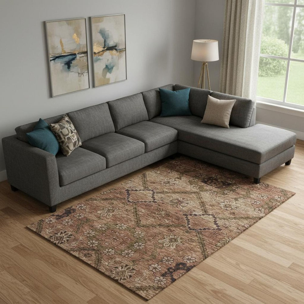 HomeRoots 10' X 14' Floral Area Rug in Rust & Copper - Washable, UV-Protected, Durable & Stylish Home Accent 667258