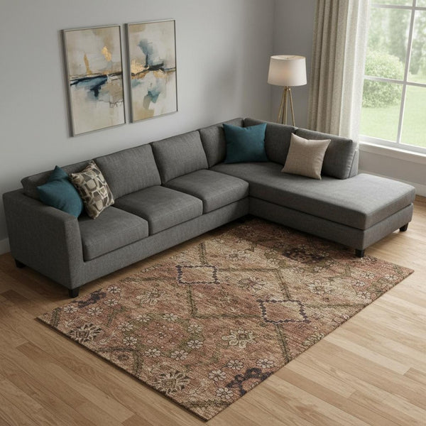 HomeRoots 10' X 14' Floral Area Rug in Rust & Copper - Washable, UV-Protected, Durable & Stylish Home Accent 667258