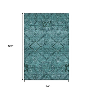HomeRoots 8' X 10' Teal and Gray Floral Area Rug - Washable, UV-Protected, Family-Friendly Home Essential 667262