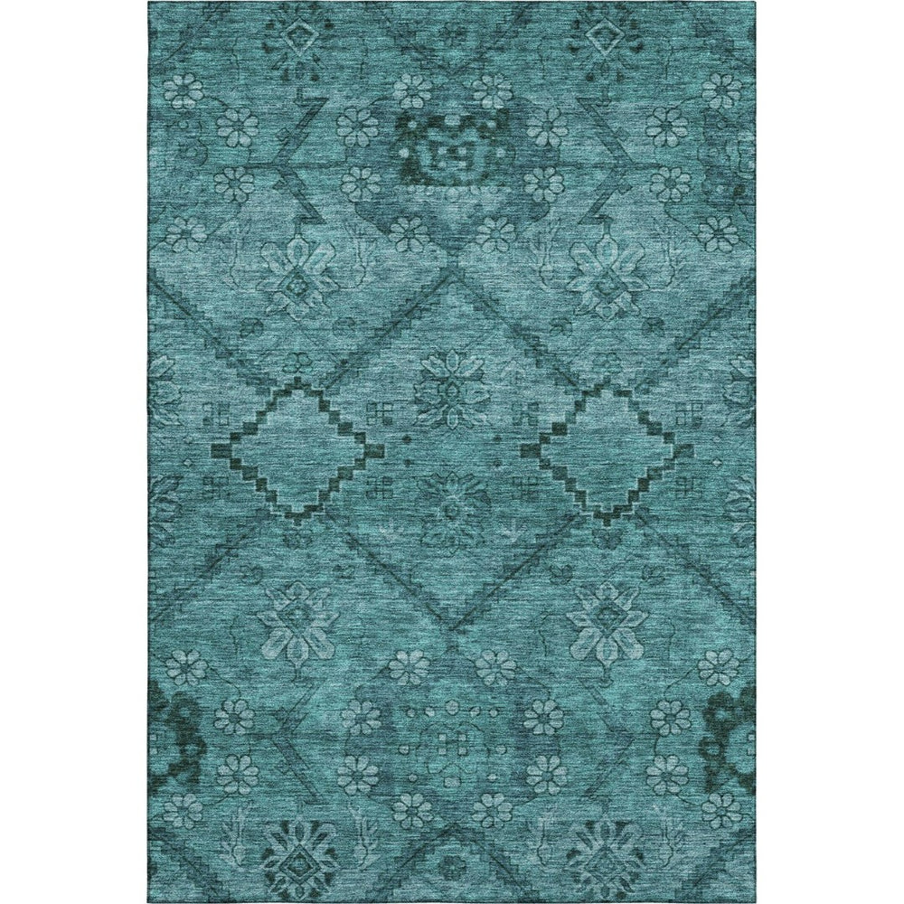 HomeRoots 8' X 10' Teal and Gray Floral Area Rug - Washable, UV-Protected, Family-Friendly Home Essential 667262