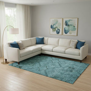 HomeRoots 9' X 12' Teal And Gray Floral Area Rug - Washable, UV-Protected, Stain-Resistant for Busy Homes 667263