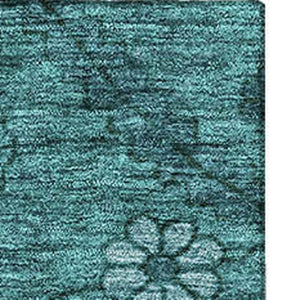HomeRoots 9' X 12' Teal And Gray Floral Area Rug - Washable, UV-Protected, Stain-Resistant for Busy Homes 667263
