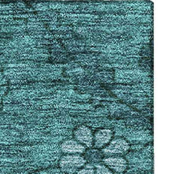 HomeRoots 9' X 12' Teal And Gray Floral Area Rug - Washable, UV-Protected, Stain-Resistant for Busy Homes 667263