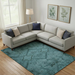 HomeRoots 10' X 14' Teal and Gray Floral Area Rug – Washable, UV Protected, Stain Resistant for Busy Homes! 667264