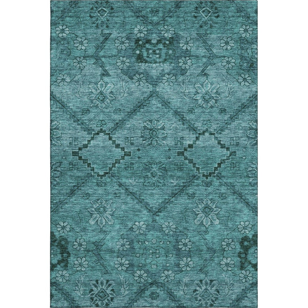 HomeRoots 10' X 14' Teal and Gray Floral Area Rug – Washable, UV Protected, Stain Resistant for Busy Homes! 667264