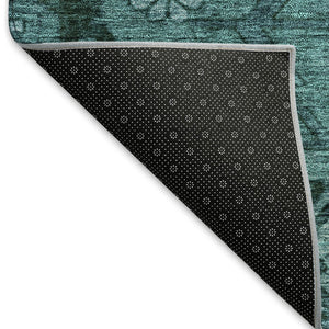 HomeRoots 10' X 14' Teal and Gray Floral Area Rug – Washable, UV Protected, Stain Resistant for Busy Homes! 667264