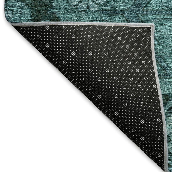 HomeRoots 10' X 14' Teal and Gray Floral Area Rug – Washable, UV Protected, Stain Resistant for Busy Homes! 667264