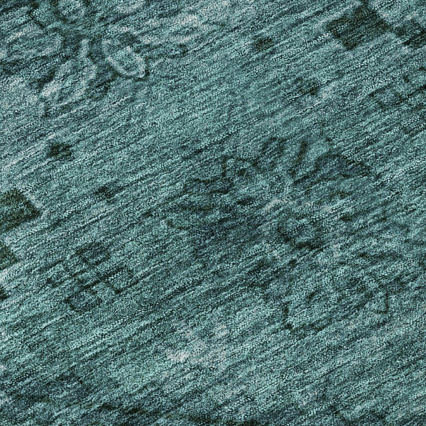 HomeRoots 10' X 14' Teal and Gray Floral Area Rug – Washable, UV Protected, Stain Resistant for Busy Homes! 667264