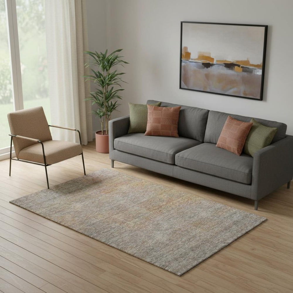 HomeRoots 5' X 8' Gray And Orange Abstract Area Rug – Durable, Washable, UV-Resistant for Modern Homes 667290