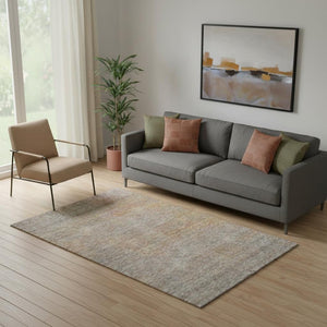 HomeRoots 5' X 8' Gray And Orange Abstract Area Rug – Durable, Washable, UV-Resistant for Modern Homes 667290