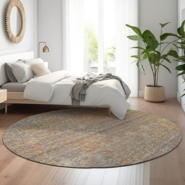 HomeRoots 8' Gray and Orange Abstract Round Rug - Washable, UV Protected, Stylish & Durable for Any Room 667291