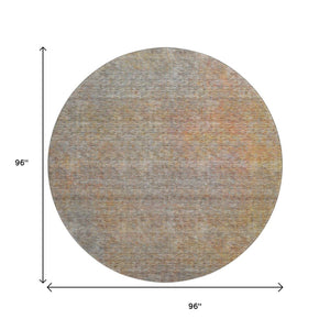 HomeRoots 8' Gray and Orange Abstract Round Rug - Washable, UV Protected, Stylish & Durable for Any Room 667291