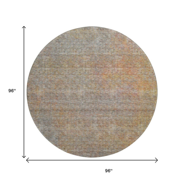 HomeRoots 8' Gray and Orange Abstract Round Rug - Washable, UV Protected, Stylish & Durable for Any Room 667291