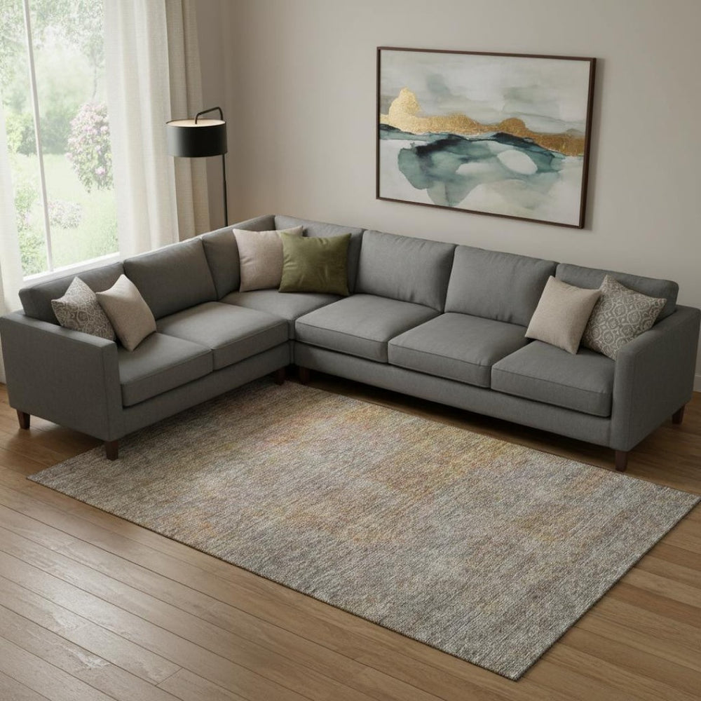 HomeRoots 8' X 10' Gray and Orange Abstract Area Rug – Washable, UV Protected, Durable for High-Traffic Spaces 667292