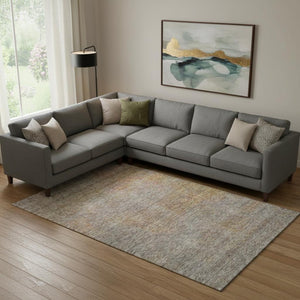 HomeRoots 8' X 10' Gray and Orange Abstract Area Rug – Washable, UV Protected, Durable for High-Traffic Spaces 667292