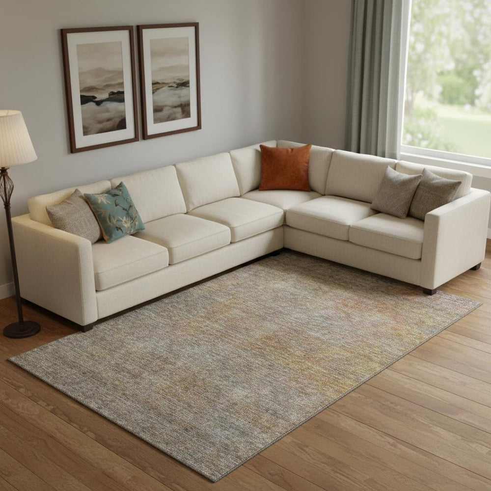 HomeRoots 9' X 12' Gray & Orange Abstract Area Rug - Washable, UV Protected, Modern Design for Busy Homes 667293