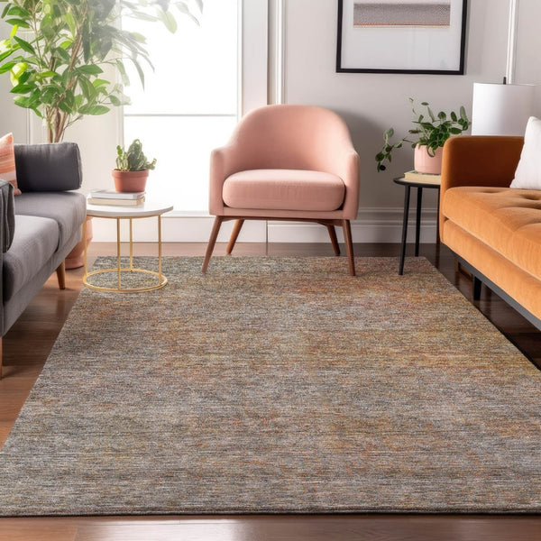 HomeRoots 10' X 14' Gray and Orange Abstract Washable Area Rug - UV Protected, Stain Resistant, Durable Design 667294
