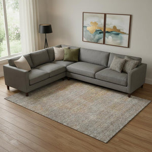 HomeRoots 10' X 14' Gray and Orange Abstract Washable Area Rug - UV Protected, Stain Resistant, Durable Design 667294