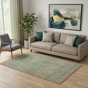 HomeRoots 5' X 8' Green And Gold Abstract Washable Area Rug – UV Protected, Stain Resistant, Stylish Durability! 667296