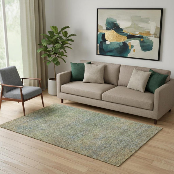 HomeRoots 5' X 8' Green And Gold Abstract Washable Area Rug – UV Protected, Stain Resistant, Stylish Durability! 667296