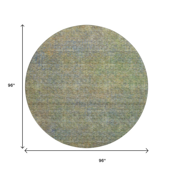 HomeRoots 8' Green And Gold Abstract Washable Round Rug - UV Protected, Stain-Resistant, Ideal for Busy Homes 667297