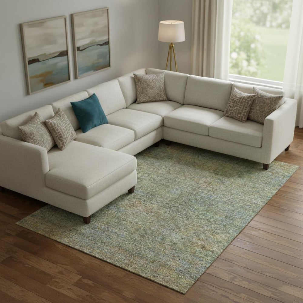 HomeRoots 8' X 10' Green and Gold Abstract Area Rug – Washable, UV-Protected, Stain-Resistant for High Traffic Areas 667298