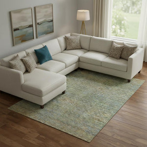 HomeRoots 8' X 10' Green and Gold Abstract Area Rug – Washable, UV-Protected, Stain-Resistant for High Traffic Areas 667298