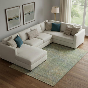 HomeRoots 9' x 12' Green and Gold Abstract Area Rug - Washable, UV Protected, and Perfect for Busy Homes! 667299