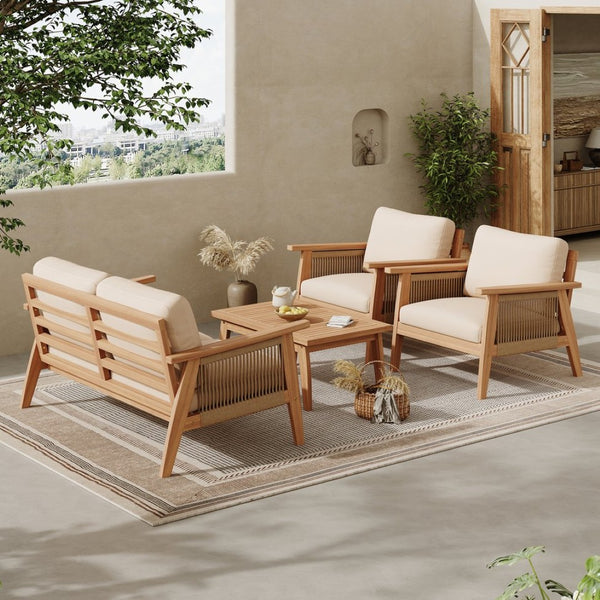 English Elm Outdoor Acacia Hardwood Rope Weave Sectional Set for Patio Garden Balcony Living N757S408833B