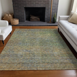 HomeRoots 10' X 14' Washable Green and Gold Abstract Area Rug with UV Protection – Stylish, Durable & Easy-Care! 667300