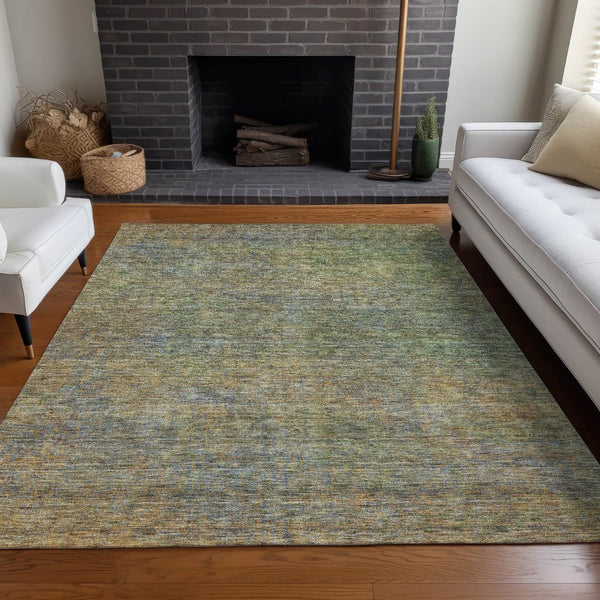 HomeRoots 10' X 14' Washable Green and Gold Abstract Area Rug with UV Protection – Stylish, Durable & Easy-Care! 667300