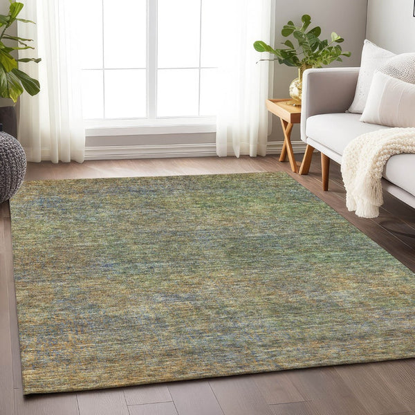 HomeRoots 10' X 14' Washable Green and Gold Abstract Area Rug with UV Protection – Stylish, Durable & Easy-Care! 667300