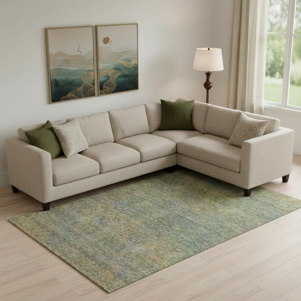 HomeRoots 10' X 14' Washable Green and Gold Abstract Area Rug with UV Protection – Stylish, Durable & Easy-Care! 667300