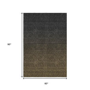 HomeRoots 5' Chocolate-to-Gray Ombre Washable Area Rug with Stain Resistance & UV Protection for Modern Homes 667302