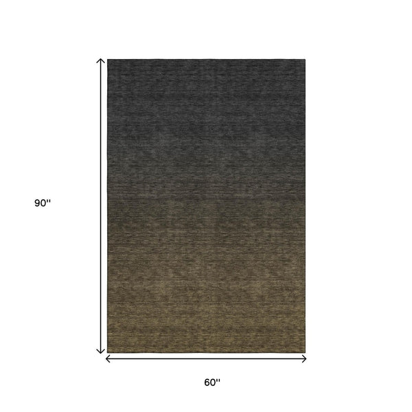 HomeRoots 5' Chocolate-to-Gray Ombre Washable Area Rug with Stain Resistance & UV Protection for Modern Homes 667302