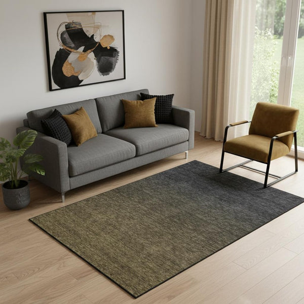 HomeRoots 5' Chocolate-to-Gray Ombre Washable Area Rug with Stain Resistance & UV Protection for Modern Homes 667302