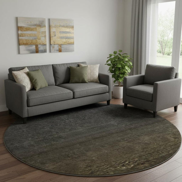 HomeRoots 8' Stylish Chocolate-Gray Ombre Washable Round Rug with UV Protection for Modern Homes & Families 667303