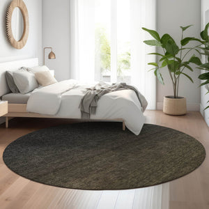HomeRoots 8' Stylish Chocolate-Gray Ombre Washable Round Rug with UV Protection for Modern Homes & Families 667303