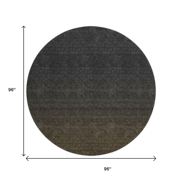 HomeRoots 8' Stylish Chocolate-Gray Ombre Washable Round Rug with UV Protection for Modern Homes & Families 667303