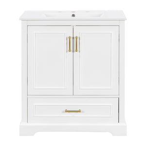 English Elm 30" Modern Bathroom Vanity with Ceramic Sink, Soft-Close Doors, Divided Drawer & Dual Door Shelves White N729P321376K