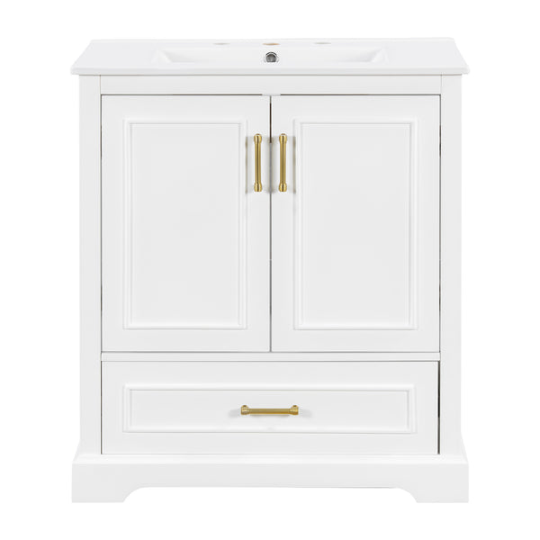 English Elm 30" Modern Bathroom Vanity with Ceramic Sink, Soft-Close Doors, Divided Drawer & Dual Door Shelves White N729P321376K