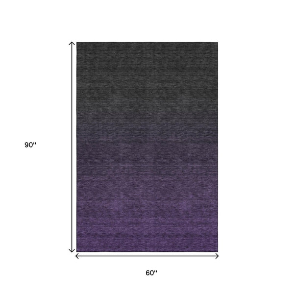 HomeRoots 5' X 8' Stylish Eggplant Charcoal Ombre Washable Area Rug with UV Protection for Busy Homes 667308