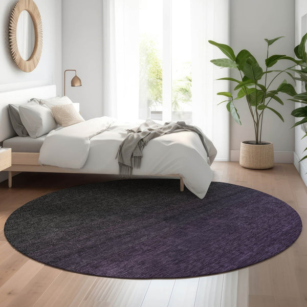 HomeRoots 8' Stylish Eggplant Charcoal Ombre Washable Round Rug - UV Protected, Durable for Busy Homes! 667309