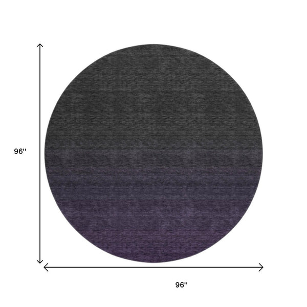 HomeRoots 8' Stylish Eggplant Charcoal Ombre Washable Round Rug - UV Protected, Durable for Busy Homes! 667309